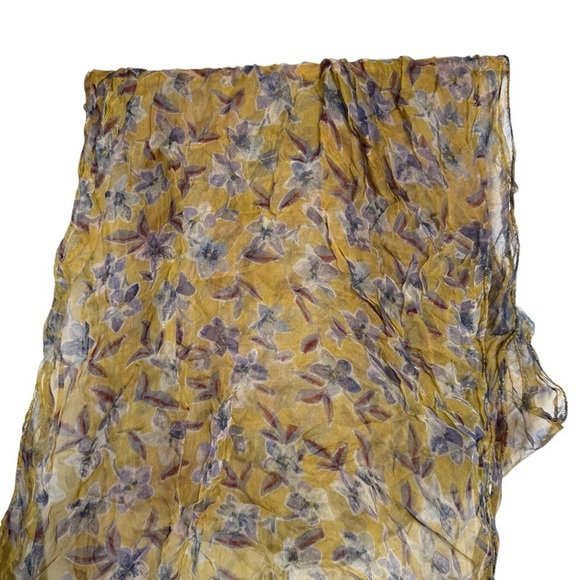 4/$25 Putumayo Rayon Semi-Sheer Floral Scarf Yellow Blue Flowers - Picture 6 of 11